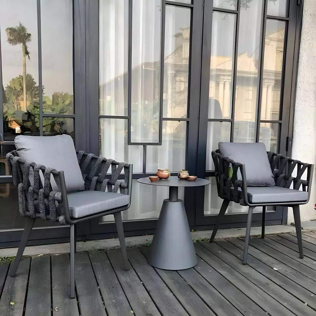 Stuhl Riga, für Terrassenmöbel, Aluminium, 5 cm Kissen, Seilgeflecht, 58 x 64,5 x 75 cm