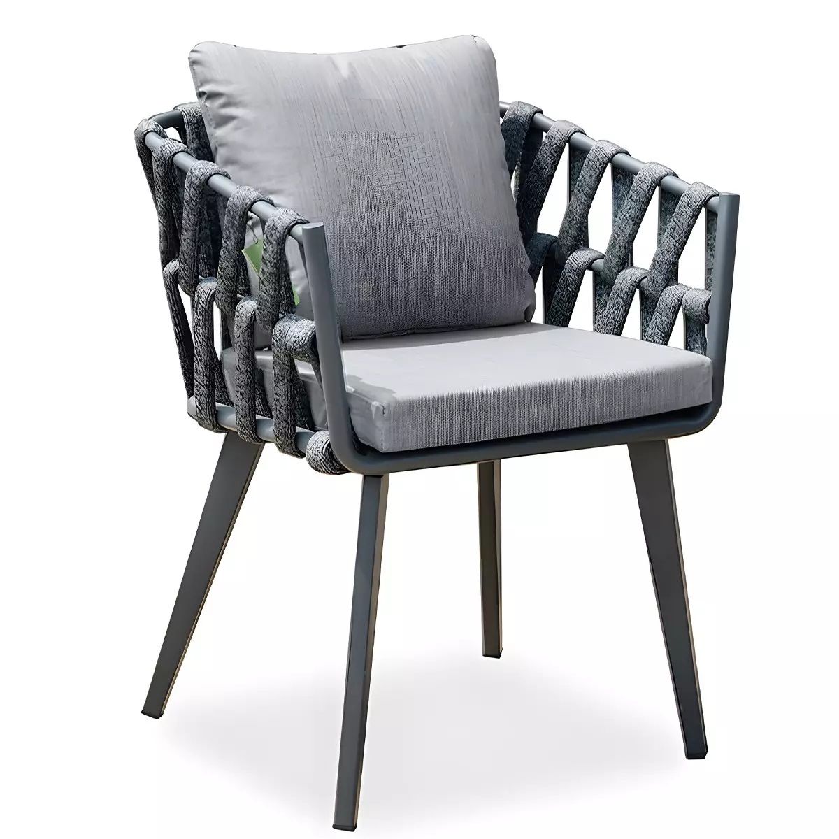 Stuhl Riga, für Terrassenmöbel, Aluminium, 5 cm Kissen, Seilgeflecht, 58 x 64,5 x 75 cm