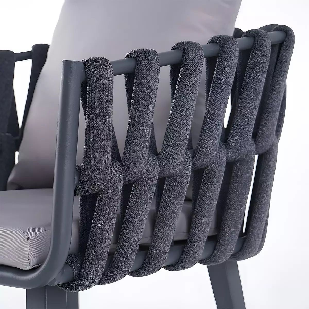 Stuhl Riga, für Terrassenmöbel, Aluminium, 5 cm Kissen, Seilgeflecht, 58 x 64,5 x 75 cm