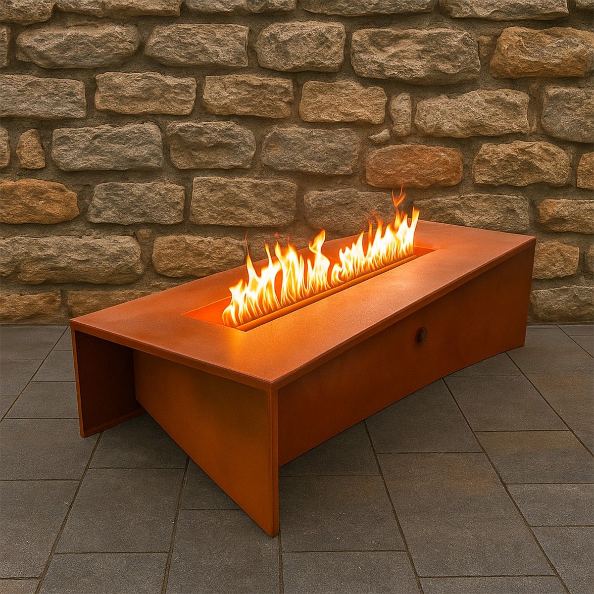 Gaskamin für CNG, Zünd- und Flammenregelventil, 2 mm Cortenstahl, 150x70x35 cm, Luxora