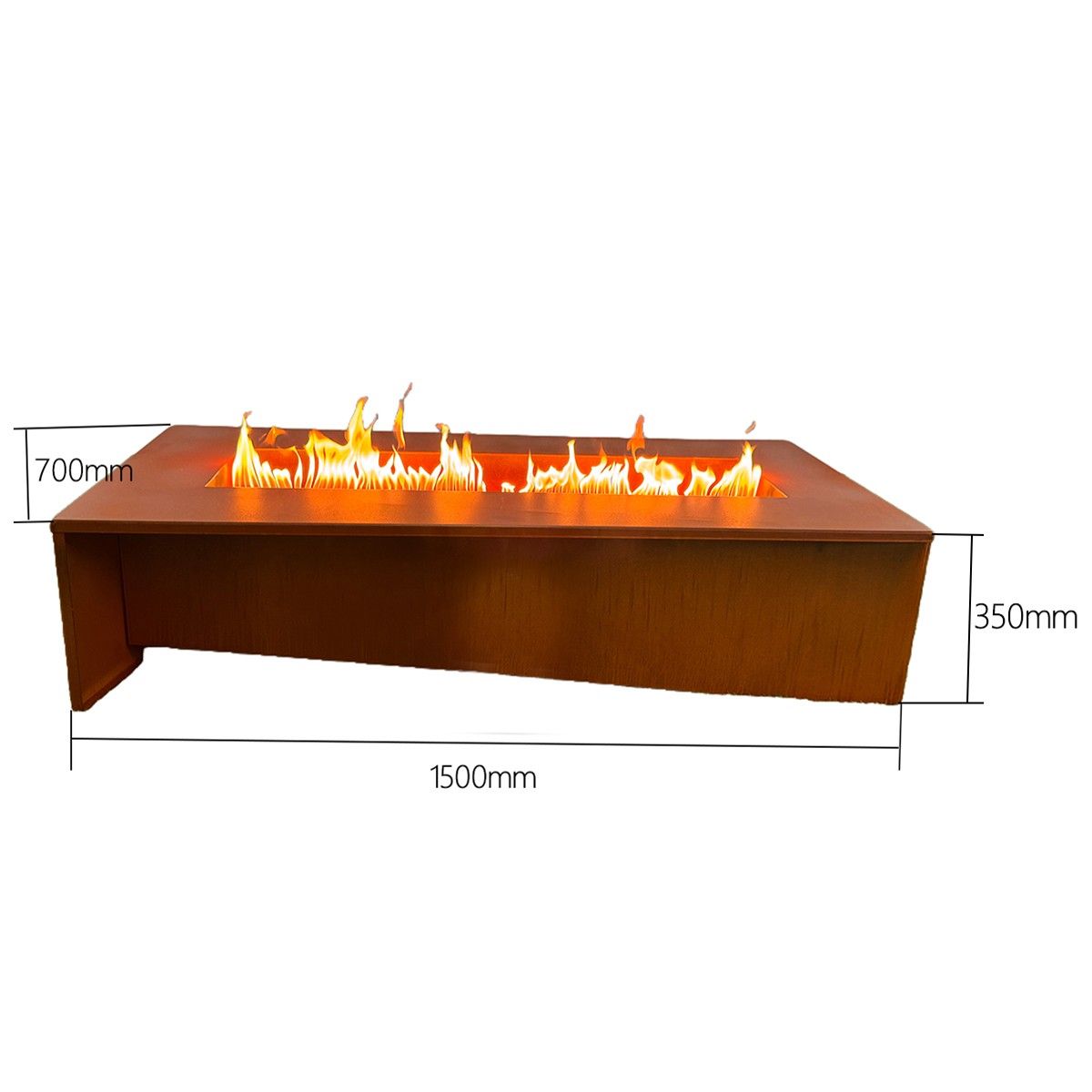 Gaskamin für CNG, Zünd- und Flammenregelventil, 2 mm Cortenstahl, 150x70x35 cm, Luxora