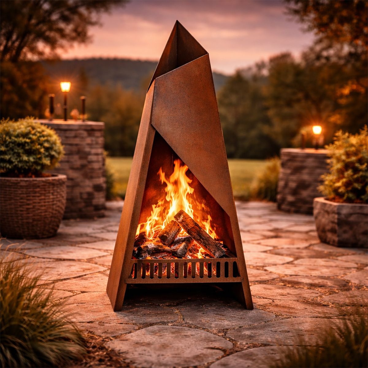 Kamin, Feuerstelle, Maße: 46 x 40 x 97 cm, 2,5 mm Cortenstahl, Inferno
