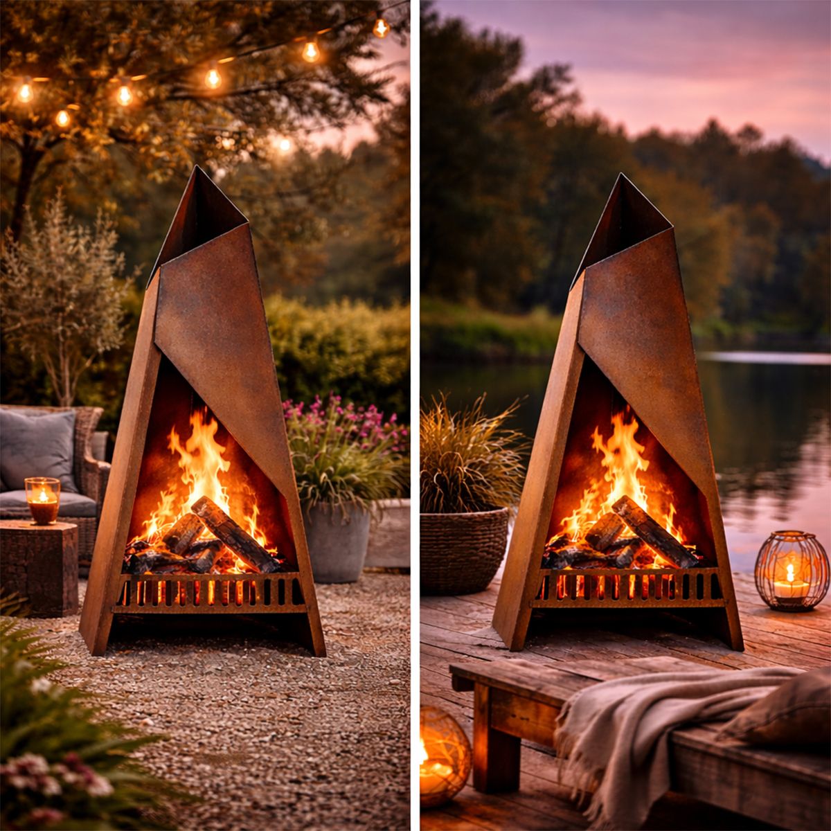Kamin, Feuerstelle, Maße: 46 x 40 x 97 cm, 2,5 mm Cortenstahl, Inferno
