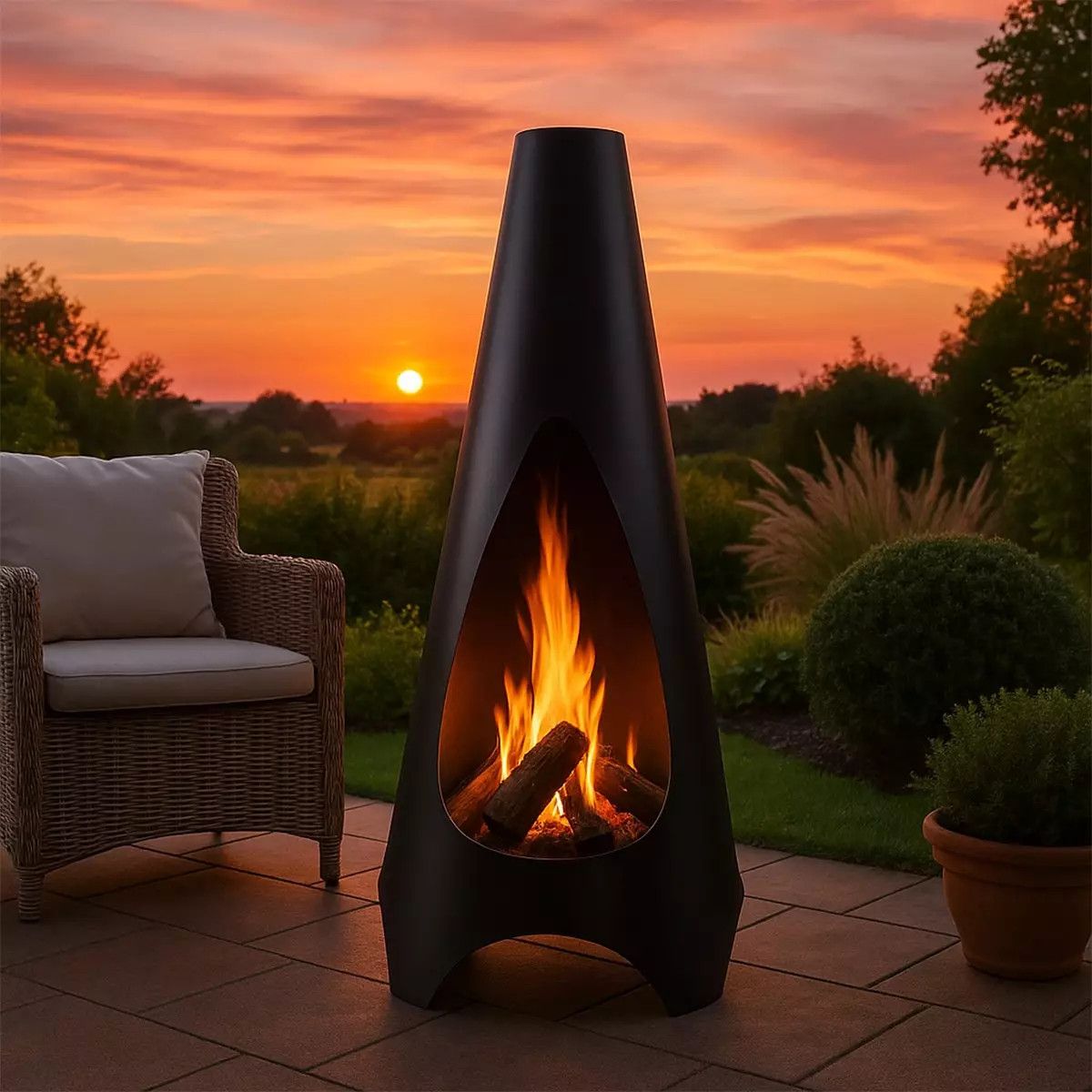 Kamin, Feuerstelle, Schwarz, Höhe 120 cm, 1,5 mm Cortenstahl, Hades