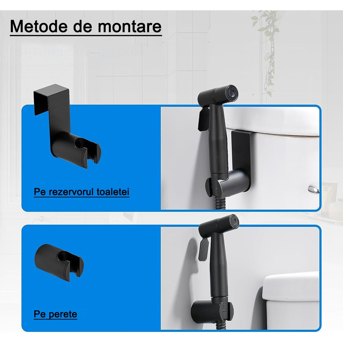 Hygienedusch-Set, Stahl, Messing, Montage an der Wand oder am WC-Spülkasten, Schlauchlänge 1,5 m, Mattschwarz, Bliss