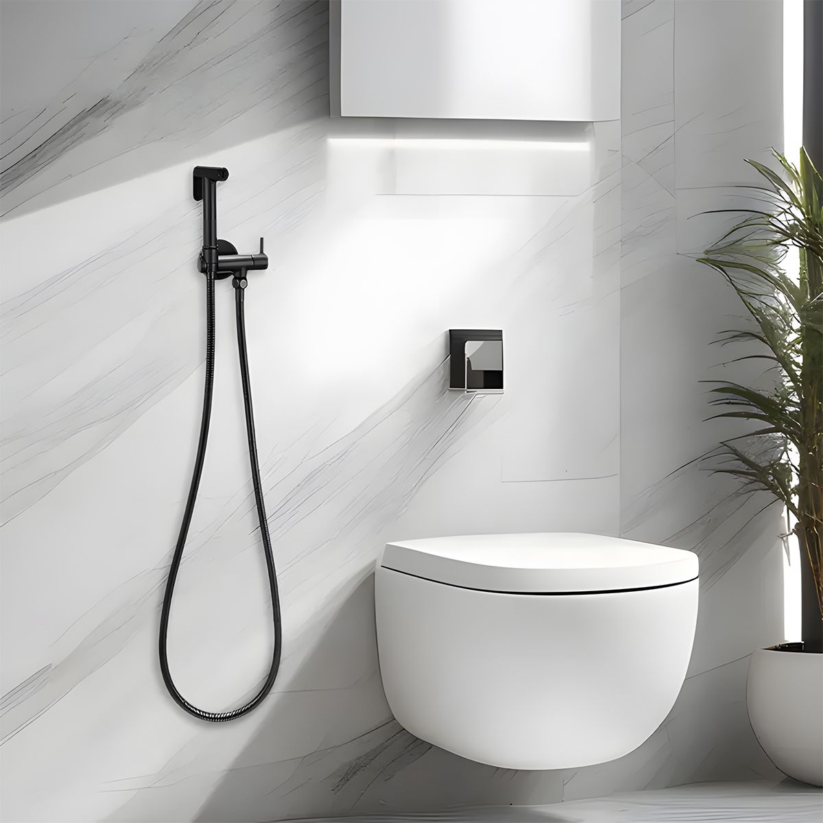 Hygienedusch-Set, Stahl, Messing, Montage an der Wand oder am WC-Spülkasten, Schlauchlänge 1,5 m, Mattschwarz, Bliss
