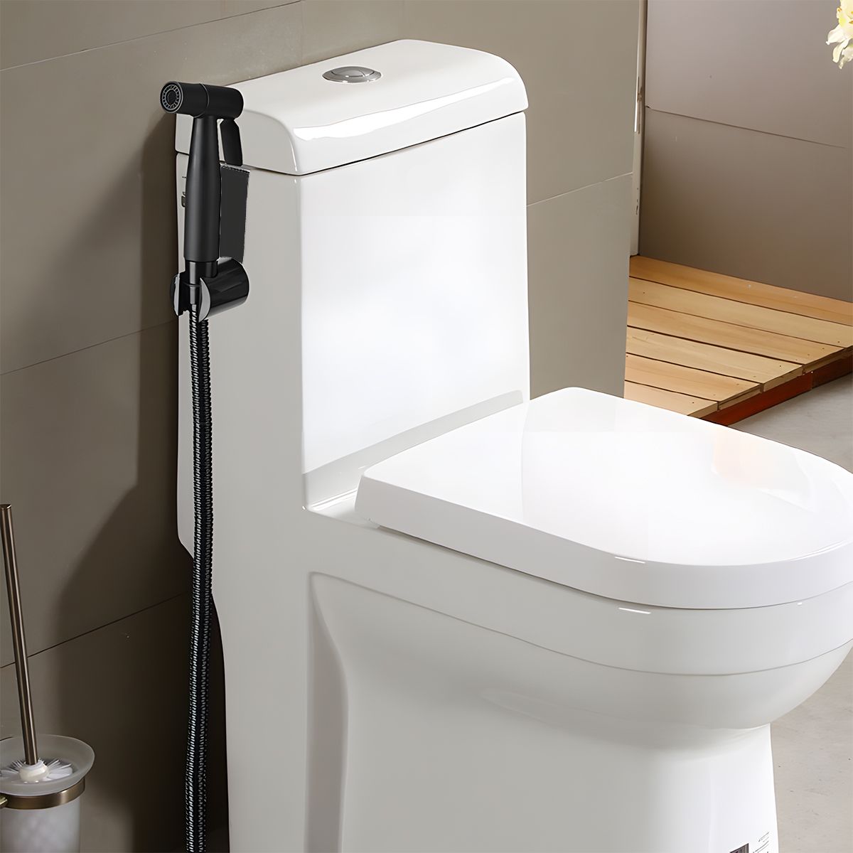 Hygienedusch-Set, Stahl, Messing, Montage an der Wand oder am WC-Spülkasten, Schlauchlänge 1,5 m, Mattschwarz, Bliss