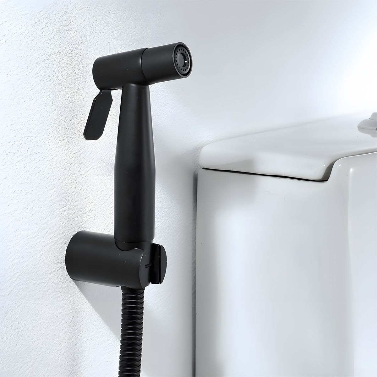 Hygienedusch-Set, Stahl, Messing, Montage an der Wand oder am WC-Spülkasten, Schlauchlänge 1,5 m, Mattschwarz, Bliss