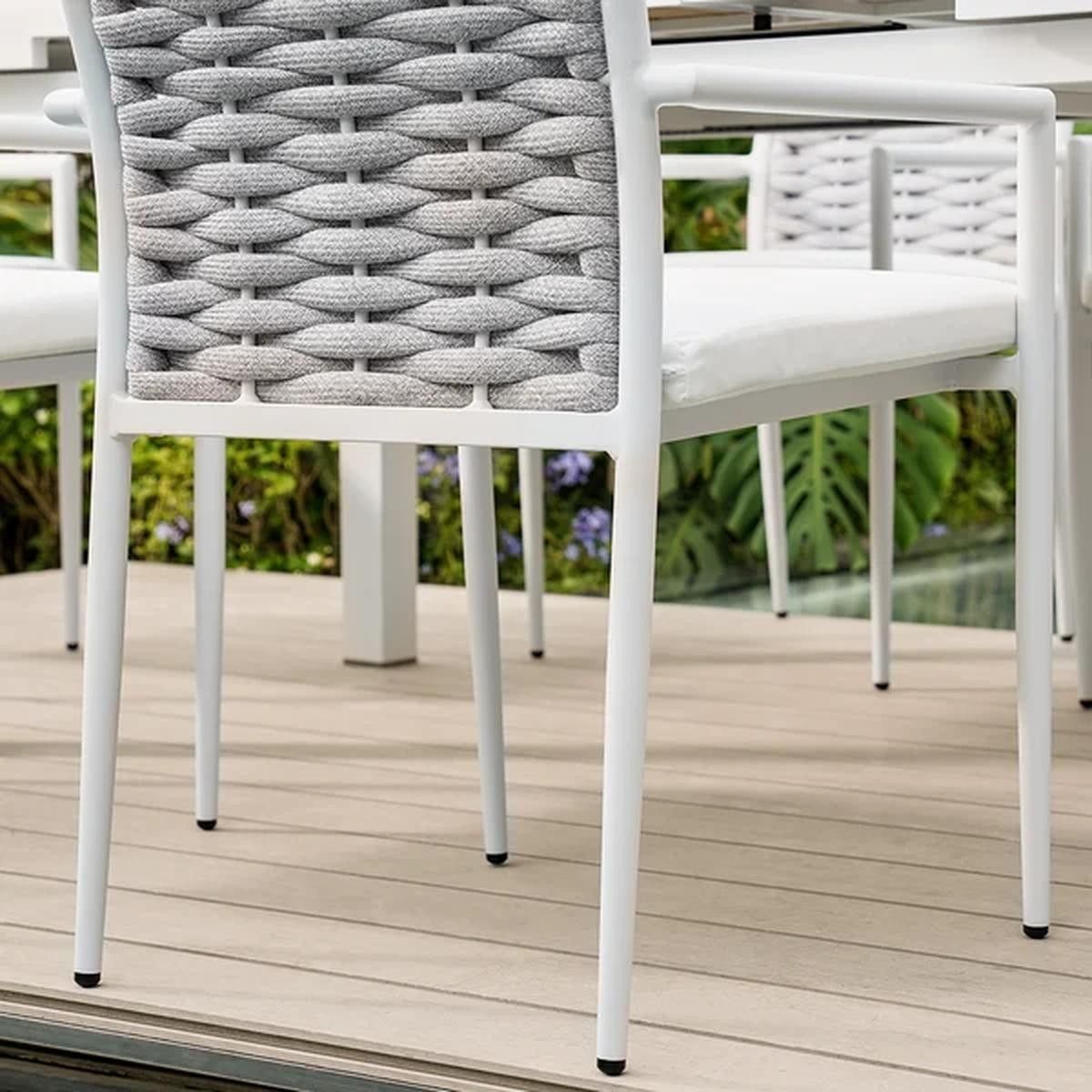 Möbelset für Terrasse oder Garten, Tisch aus Aluminium und Holz, 6 Stühle, Seilgeflecht, Torino