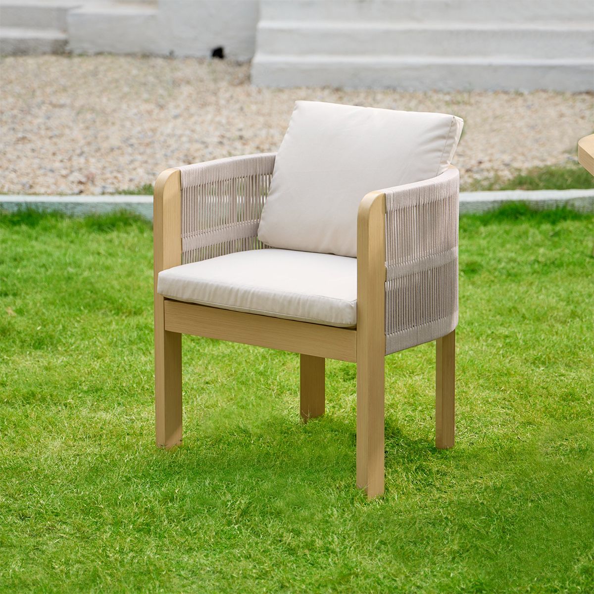 Gartenmöbel-Set, 6 Stühle, ausziehbarer Tisch, für Terrasse, Garten, aus Aluminium und Seilgeflecht, inklusive Kissen, Riviera