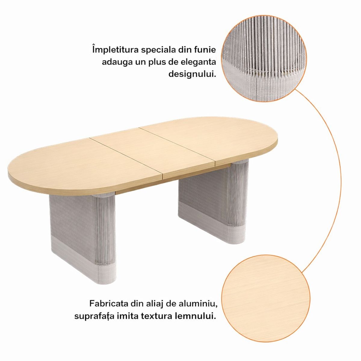 Gartenmöbel-Set, 6 Stühle, ausziehbarer Tisch, für Terrasse, Garten, aus Aluminium und Seilgeflecht, inklusive Kissen, Riviera