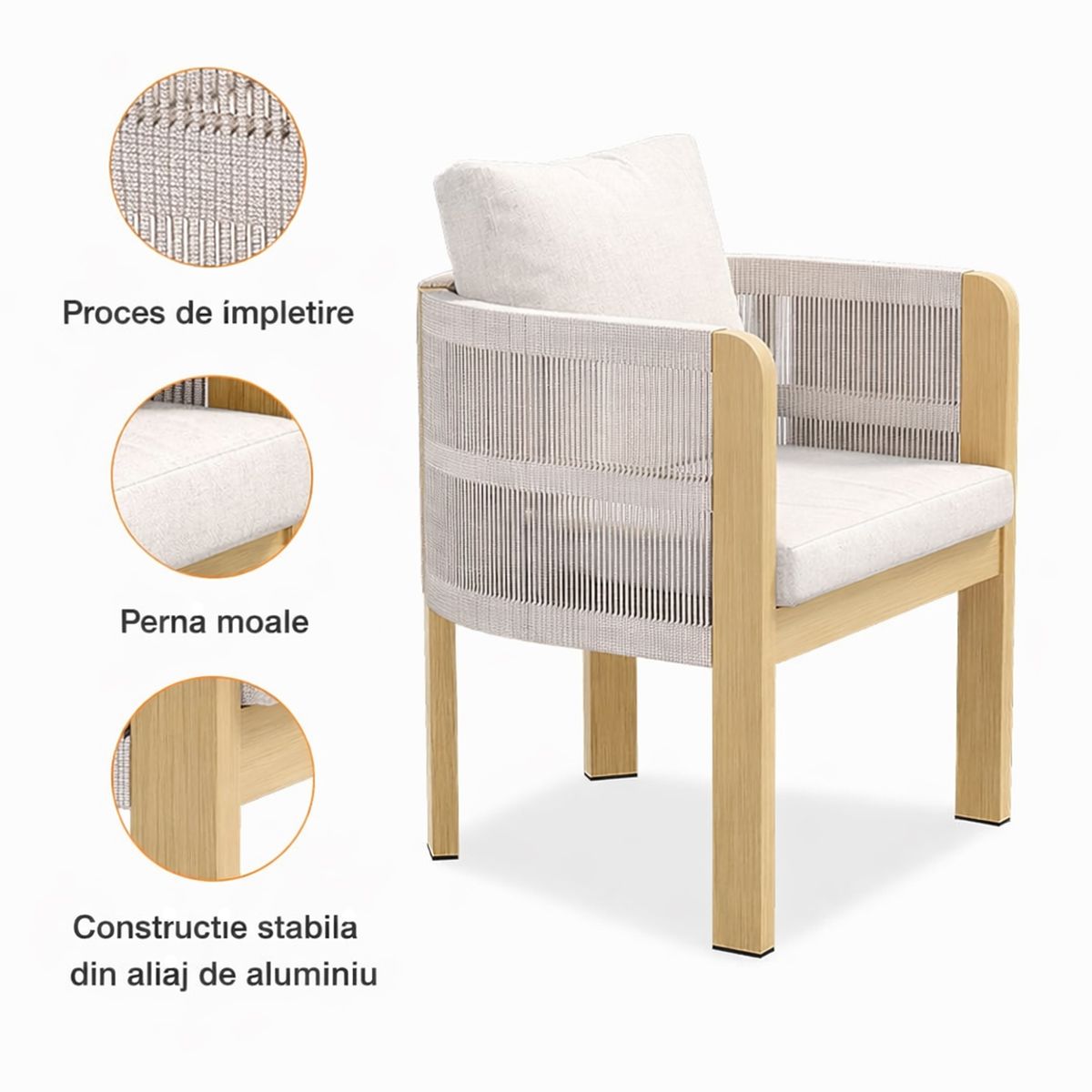 Gartenmöbel-Set, 6 Stühle, ausziehbarer Tisch, für Terrasse, Garten, aus Aluminium und Seilgeflecht, inklusive Kissen, Riviera