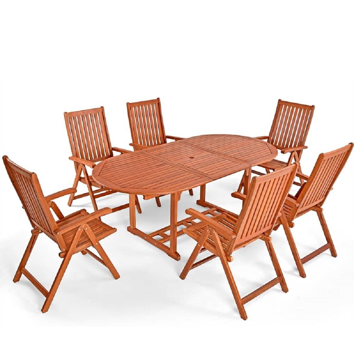 Gartenmöbel-Set für die Terrasse, 6 Klappstühle, FSC®- Eukalyptus, Sonnenschirmhalter, Braun, 200x100 x 74 cm, Houston