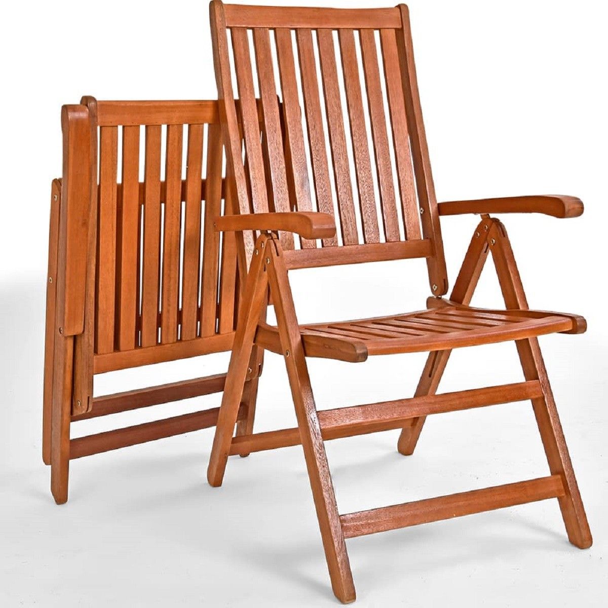 Gartenmöbel-Set für die Terrasse, 6 Klappstühle, FSC®- Eukalyptus, Sonnenschirmhalter, Braun, 200x100 x 74 cm, Houston