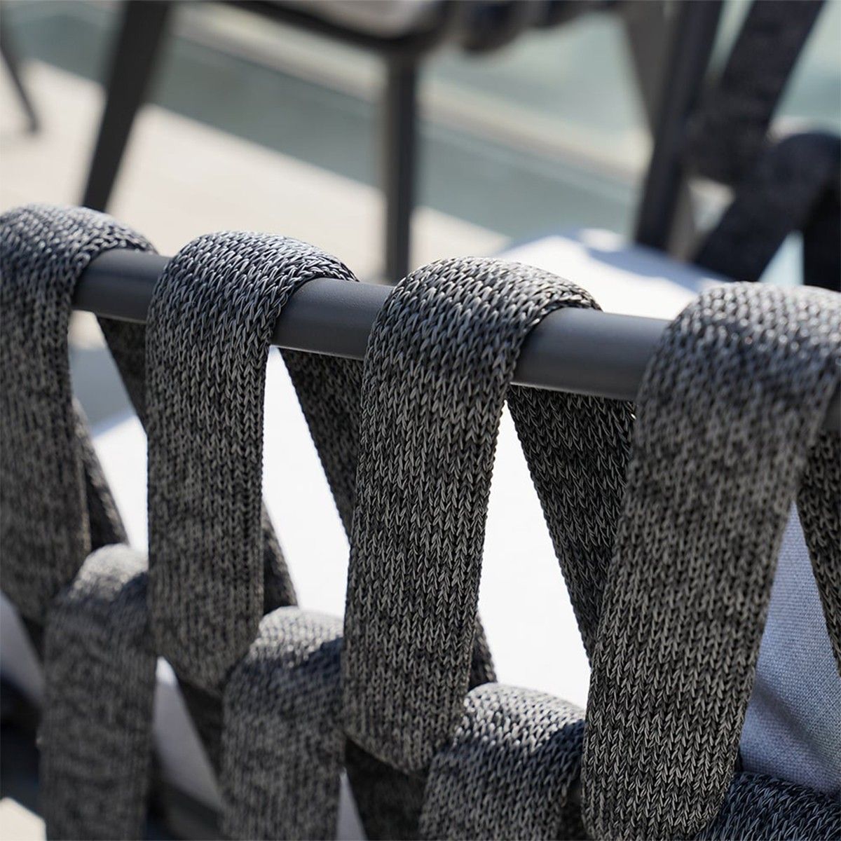 Möbelset für Terrasse oder Garten, 8 Stühle, ausziehbarer Tisch, Aluminium und Seilgeflecht, Riga