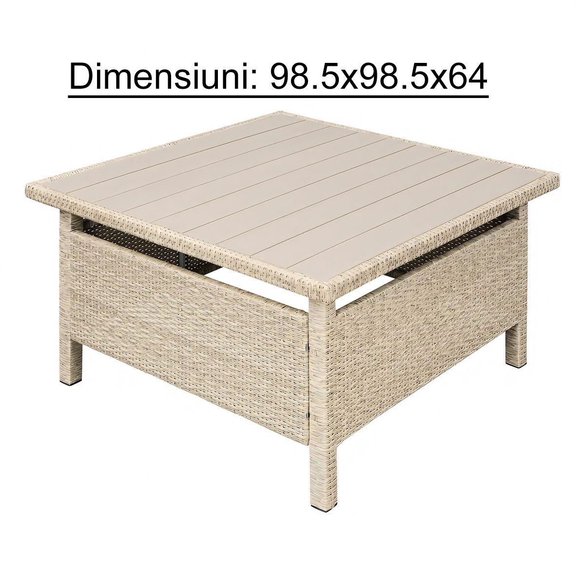 Möbelset für Terrasse oder Garten, Sofa, 2 Bänke und quadratischer Tisch, Polyrattan, Santorini