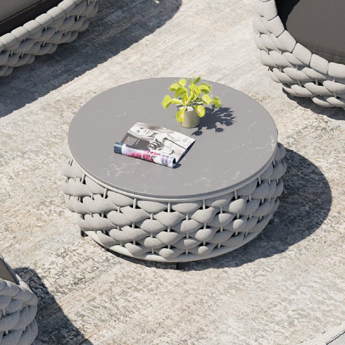 Möbelset für Terrasse und Garten, Creme, Sofa, Sessel, Couchtisch, Aluminium, Seilgeflecht, Dylan