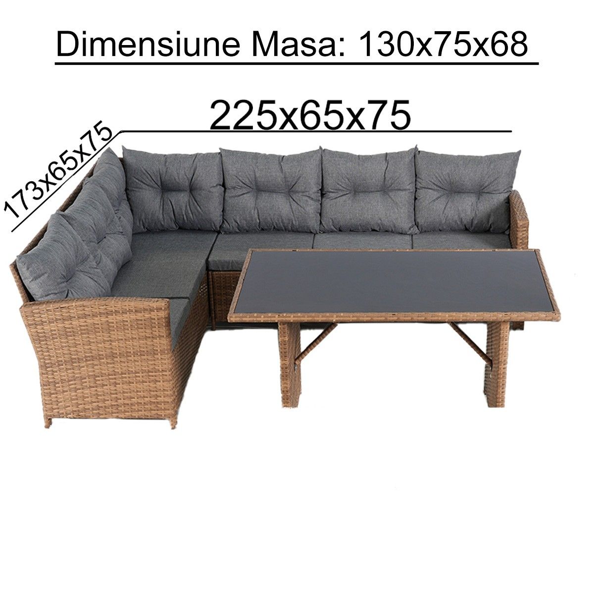 Möbelset für Terrasse oder Garten, Sofa, Sessel, Bank + Tisch mit Glasplatte, inklusive Kissen, Polyrattan, Bali