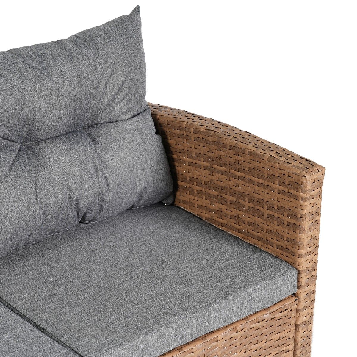 Möbelset für Terrasse oder Garten, Sofa, Sessel, Bank + Tisch mit Glasplatte, inklusive Kissen, Polyrattan, Bali
