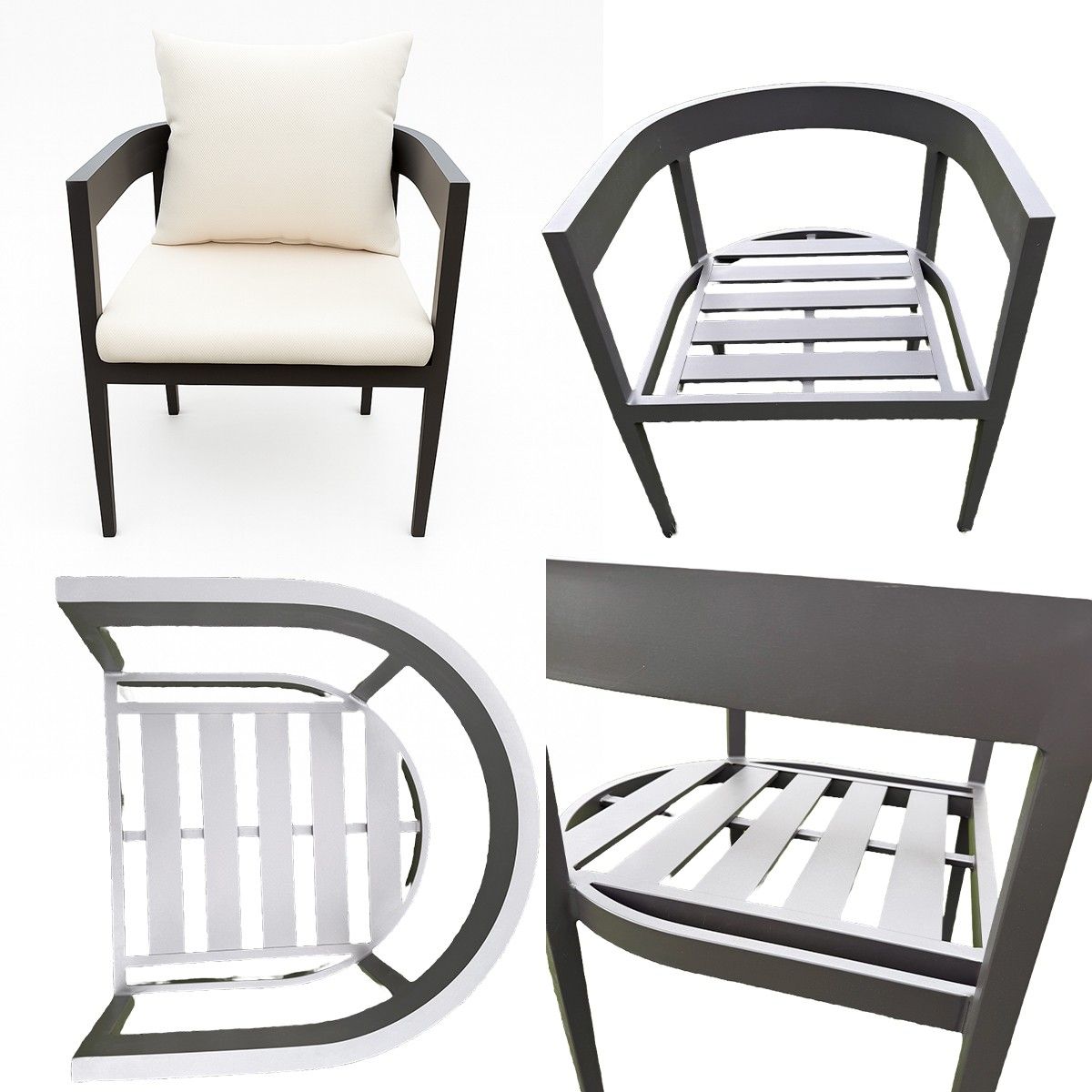 Möbelset für 4 Personen, Terrasse oder Garten, Aluminium, runder Tisch und 4 Stühle, Gewebe aus 100 % Olefin, Costa Rica