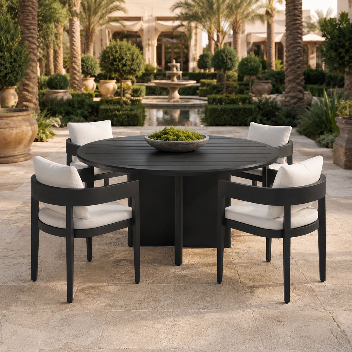 Möbelset für 4 Personen, Garten oder Terrasse, Aluminium, runder Tisch und 4 Stühle, 100% Olefin-Gewebe, Costa Rica