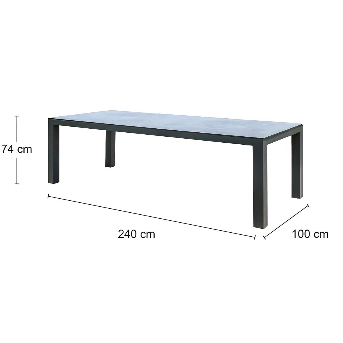 Möbelset für 8 Personen, Garten oder Terrasse, Tisch 240x100 cm + 8 Stühle, Aluminium, Seilgeflecht, Capri