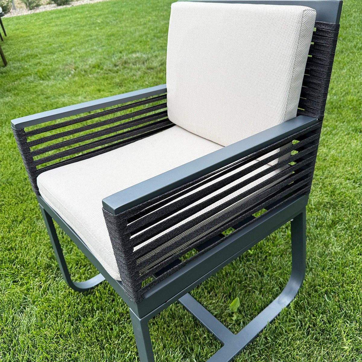 Möbelset für 8 Personen, Garten oder Terrasse, Tisch 240x100 cm + 8 Stühle, Aluminium, Seilgeflecht, Capri