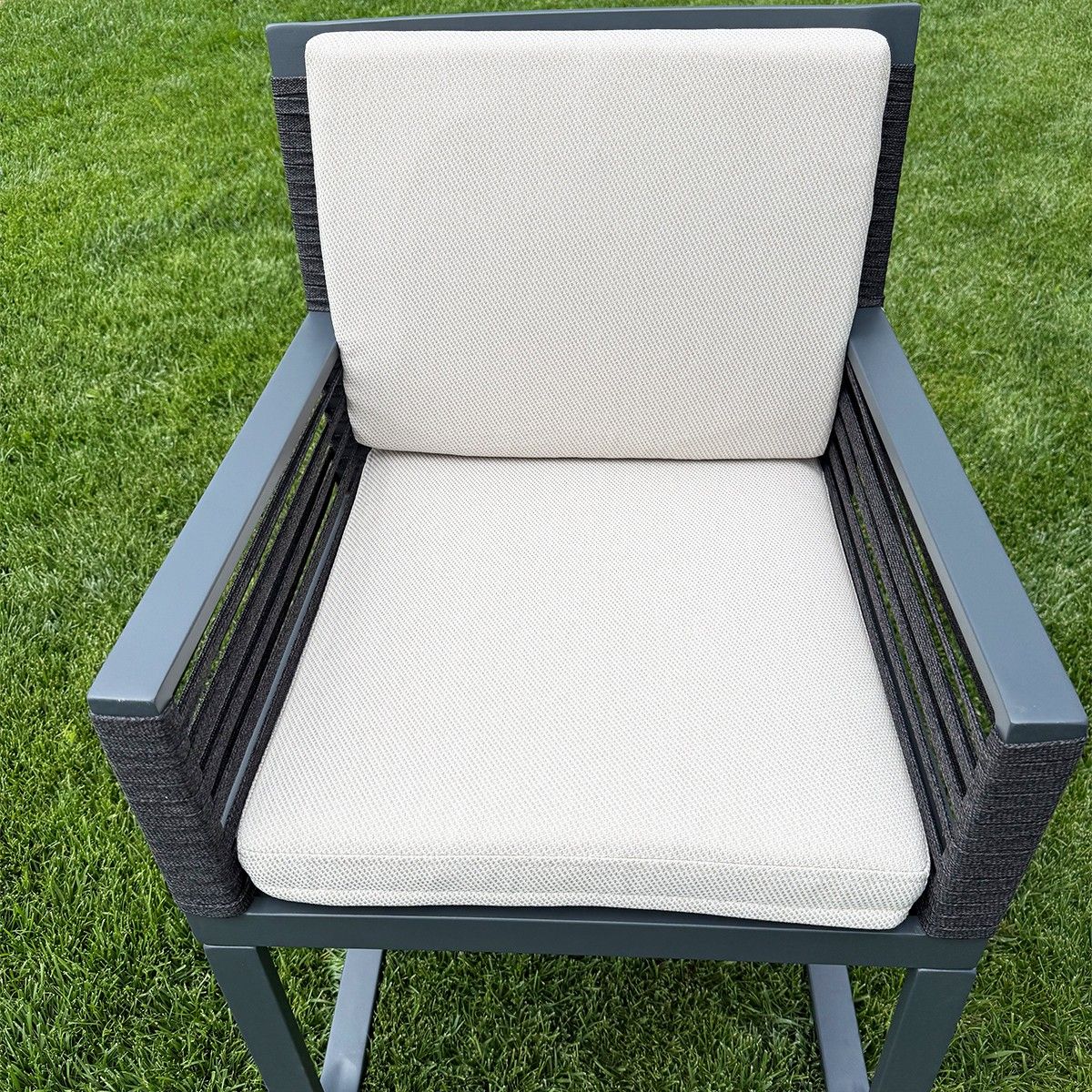 Möbelset für 8 Personen, Garten oder Terrasse, Tisch 240x100 cm + 8 Stühle, Aluminium, Seilgeflecht, Capri
