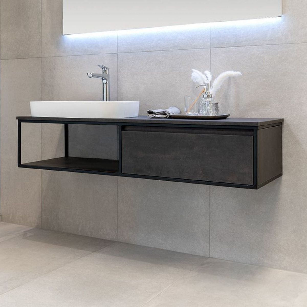 Zinia Badezimmermöbel mit Unterschrank ohne Waschbecken, 120 cm, modernes Design, Anthrazit