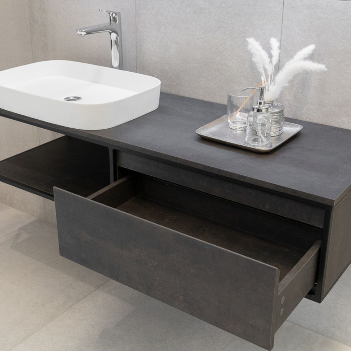 Zinia Badezimmermöbel mit Unterschrank ohne Waschbecken, 120 cm, modernes Design, Anthrazit