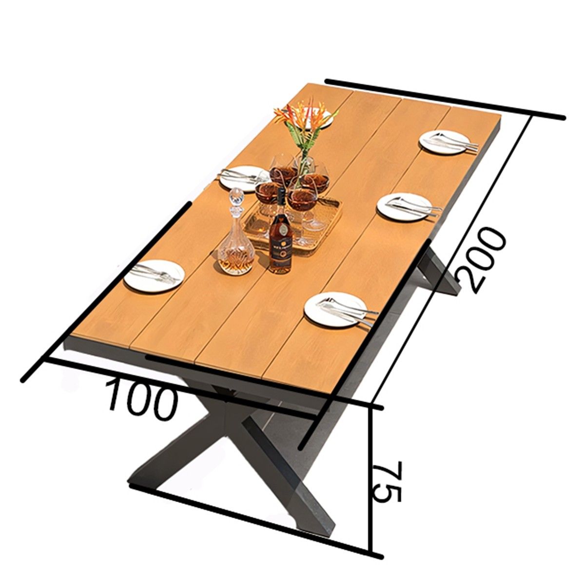 Möbelset für 6 Personen, Garten oder Terrasse, Aluminium in Dunkelgrau, Tisch 200 cm + 6 Stühle mit grünem Seilgeflecht, Zen