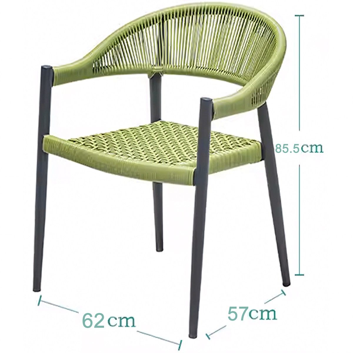 Möbelset für 6 Personen, Garten oder Terrasse, Aluminium in Dunkelgrau, Tisch 200 cm + 6 Stühle mit grünem Seilgeflecht, Zen