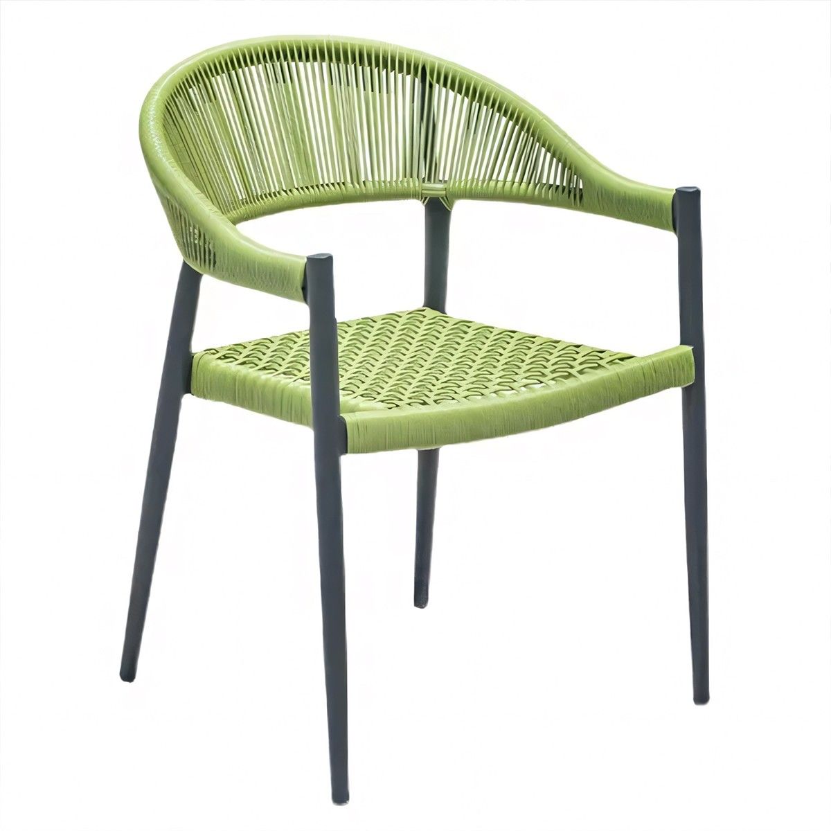 Möbelset für 6 Personen, Garten oder Terrasse, Aluminium in Dunkelgrau, Tisch 200 cm + 6 Stühle mit grünem Seilgeflecht, Zen