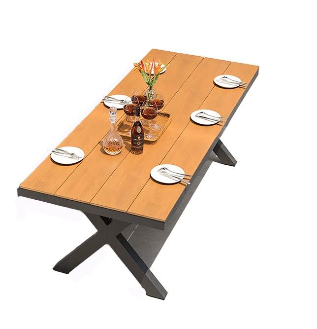 Möbelset für 8 Personen, Garten oder Terrasse, Aluminium in Dunkelgrau, Tisch 200 cm + 8 Stühle mit grünem Seilgeflecht, Zen