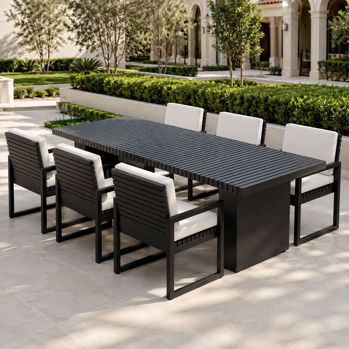 Möbelset für 6 Personen, Garten oder Terrasse, Aluminium, Tisch 213x100 cm + 6 Stühle, 100% Olefin-Gewebe, Mykonos