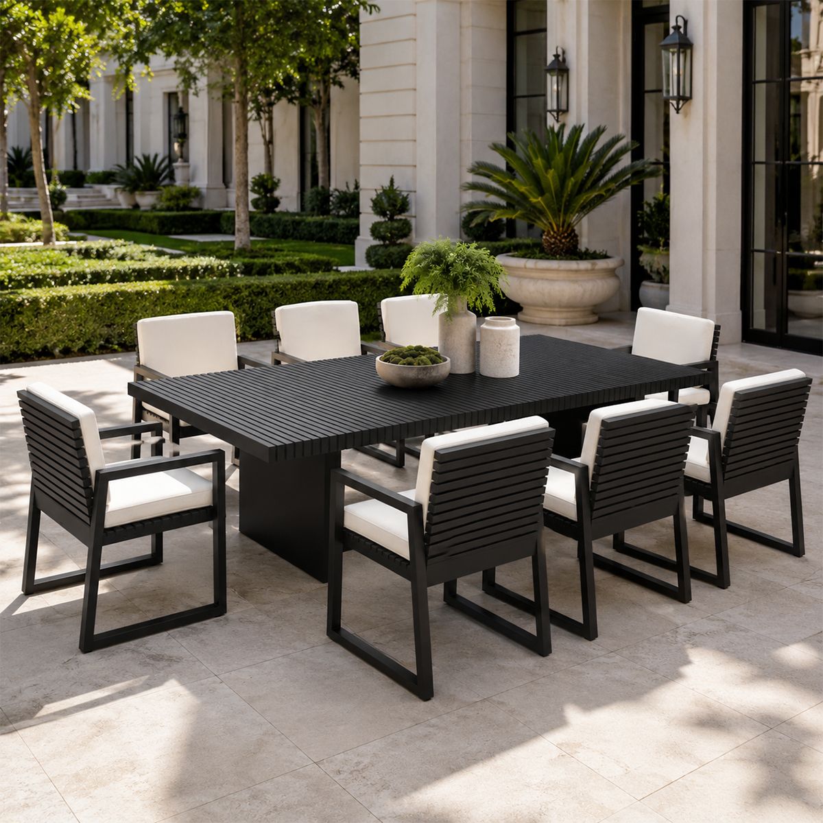 Möbelset für 8 Personen, Garten oder Terrasse, Aluminium, Tisch 213x100 cm + 8 Stühle, 100% Olefin-Gewebe, Mykonos