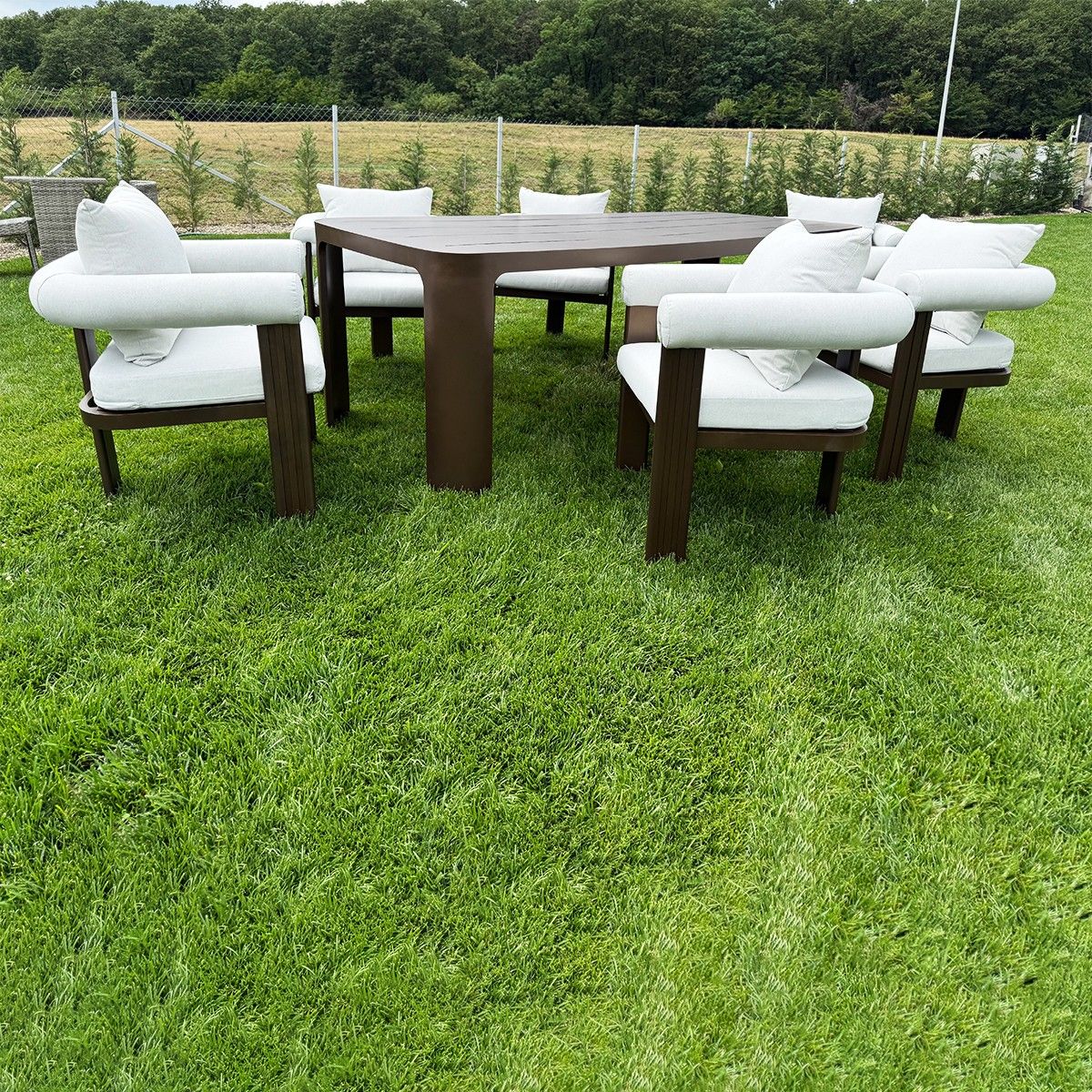 Möbelset für 6 Personen, Garten oder Terrasse, Aluminium, Tisch 214x102 cm + 6 Stühle, Gewebe aus 100 % Olefin, Bora Bora