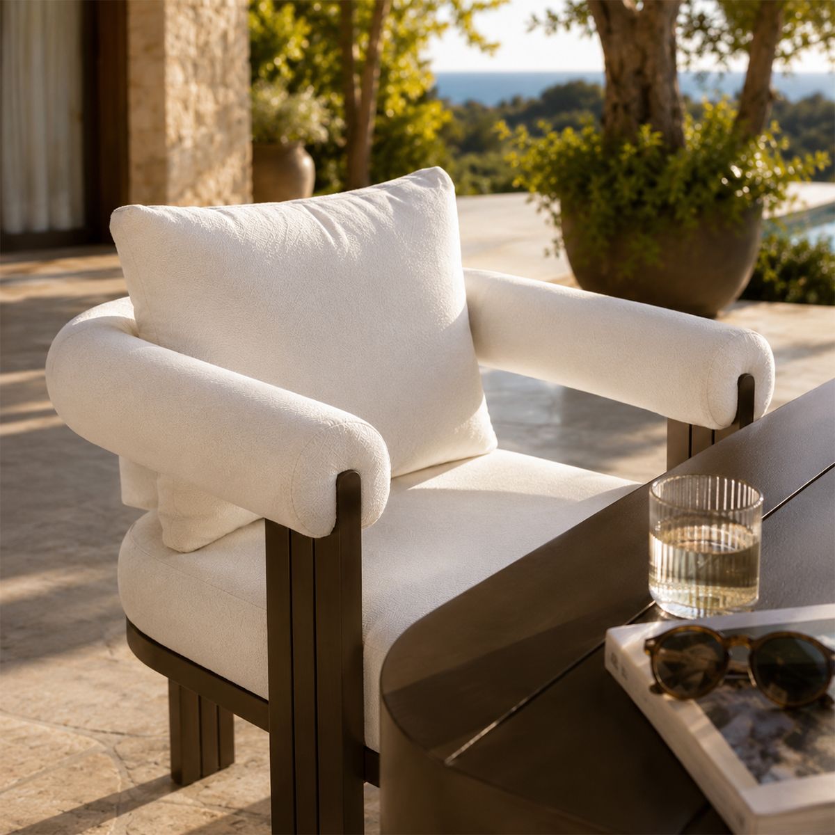 Möbelset für 6 Personen, Garten oder Terrasse, Aluminium, Tisch 214x102 cm + 6 Stühle, 100% Olefin-Gewebe, Bora Bora