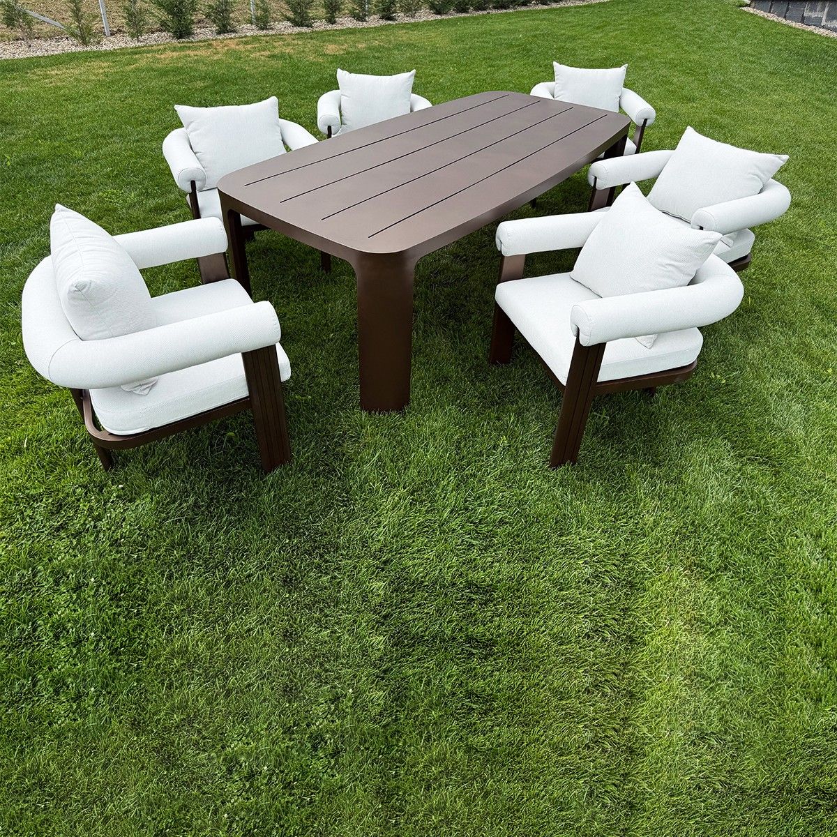 Möbelset für 6 Personen, Garten oder Terrasse, Aluminium, Tisch 214x102 cm + 6 Stühle, Gewebe aus 100 % Olefin, Bora Bora