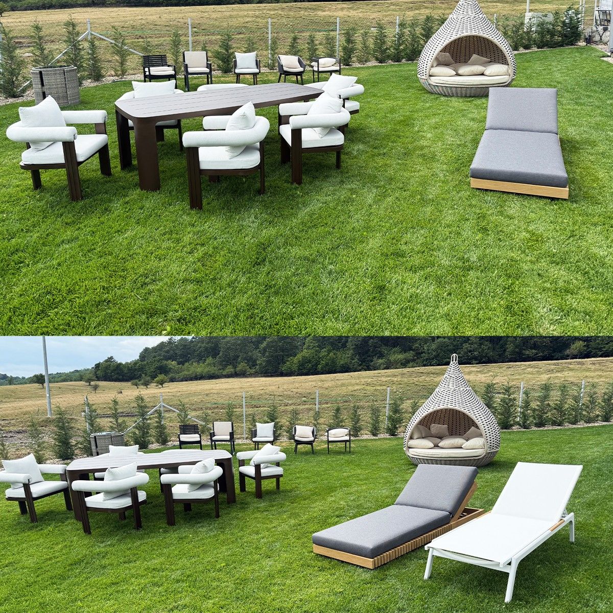 Möbelset für 6 Personen, Garten oder Terrasse, Aluminium, Tisch 214x102 cm + 6 Stühle, Gewebe aus 100 % Olefin, Bora Bora