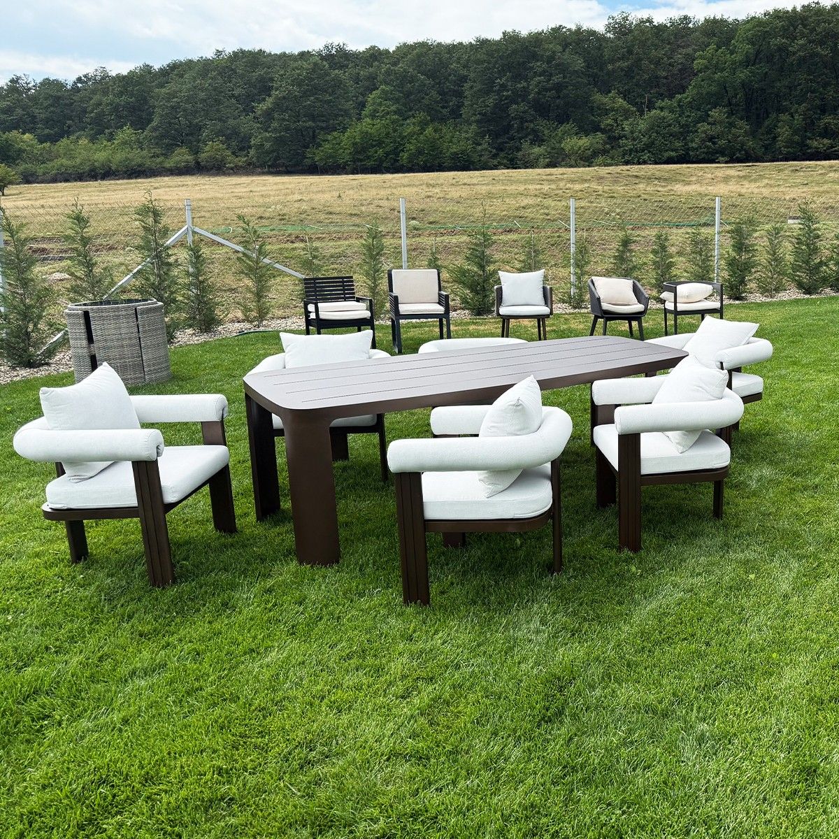 Möbelset für 8 Personen, Garten oder Terrasse, Aluminium, Tisch 214x102 cm + 8 Stühle, Gewebe aus 100 % Olefin, Bora Bora