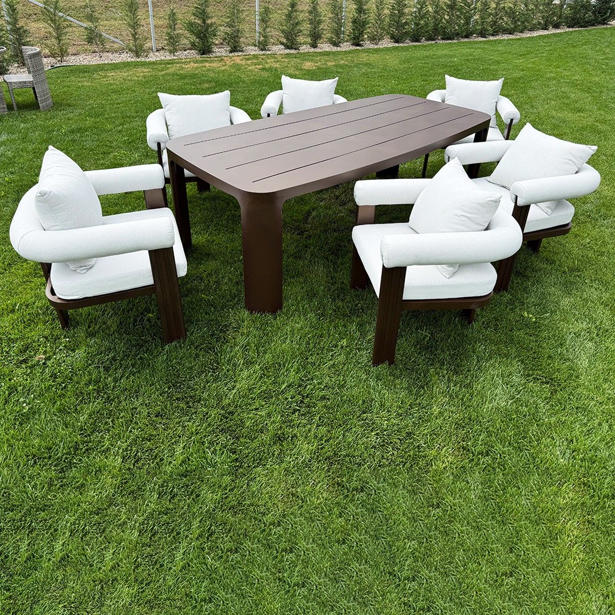 Möbelset für 8 Personen, Garten oder Terrasse, Aluminium, Tisch 214x102 cm + 8 Stühle, Gewebe aus 100 % Olefin, Bora Bora