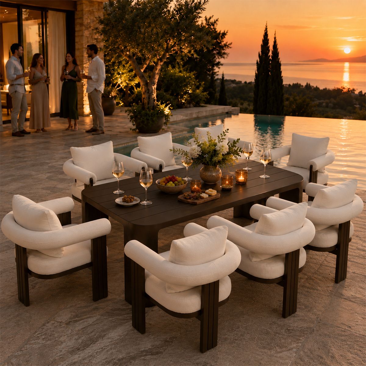 Möbelset für 8 Personen, Garten oder Terrasse, Aluminium, Tisch 214x102 cm + 8 Stühle, 100% Olefin-Gewebe, Bora Bora