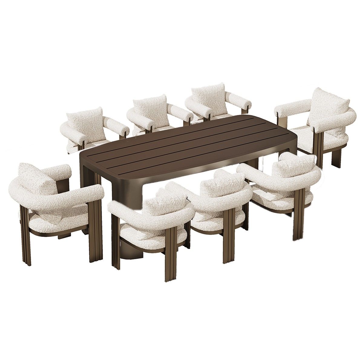 Möbelset für 8 Personen, Garten oder Terrasse, Aluminium, Tisch 214x102 cm + 8 Stühle, Gewebe aus 100 % Olefin, Bora Bora