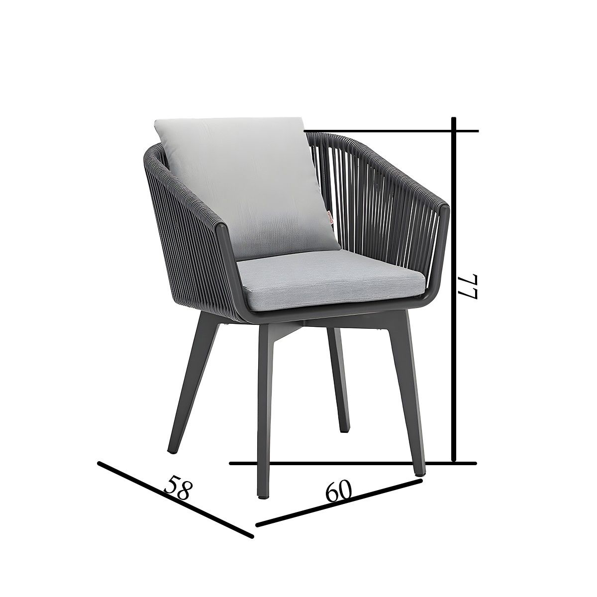 Möbelset für 6 Personen, Garten oder Terrasse, Aluminium, ausziehbarer Tisch mit Steinplatte, Seilgeflecht, Maldives