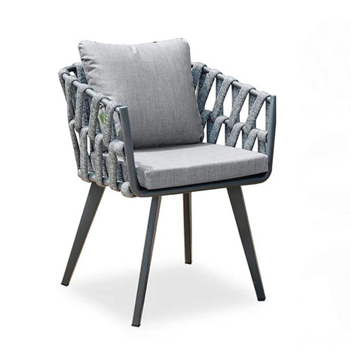 Möbelset für Terrasse oder Garten, 6 Stühle, ausziehbarer Tisch, Aluminium und Seilgeflecht, Riga