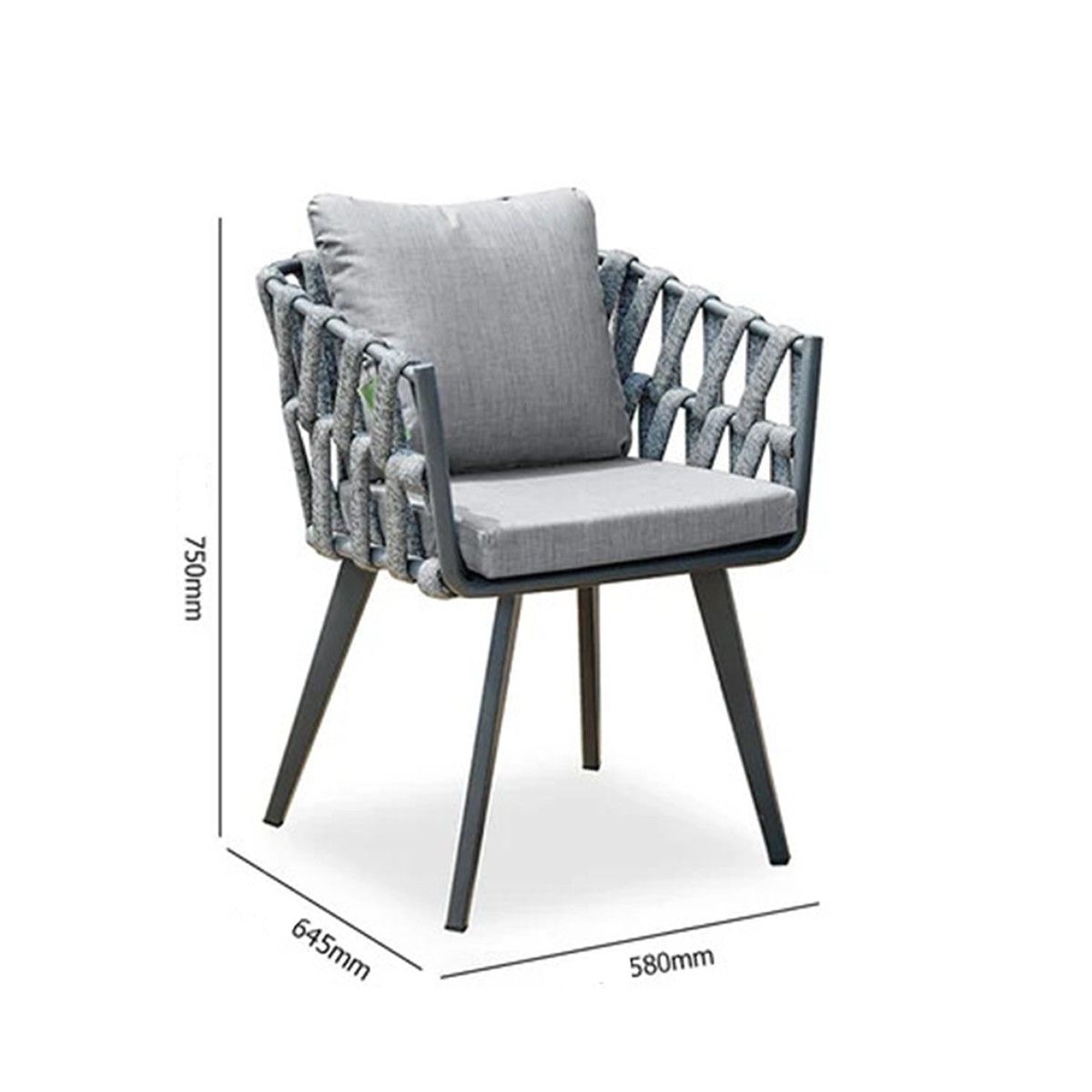 Möbelset für Terrasse oder Garten, 6 Stühle, ausziehbarer Tisch, Aluminium und Seilgeflecht, Riga
