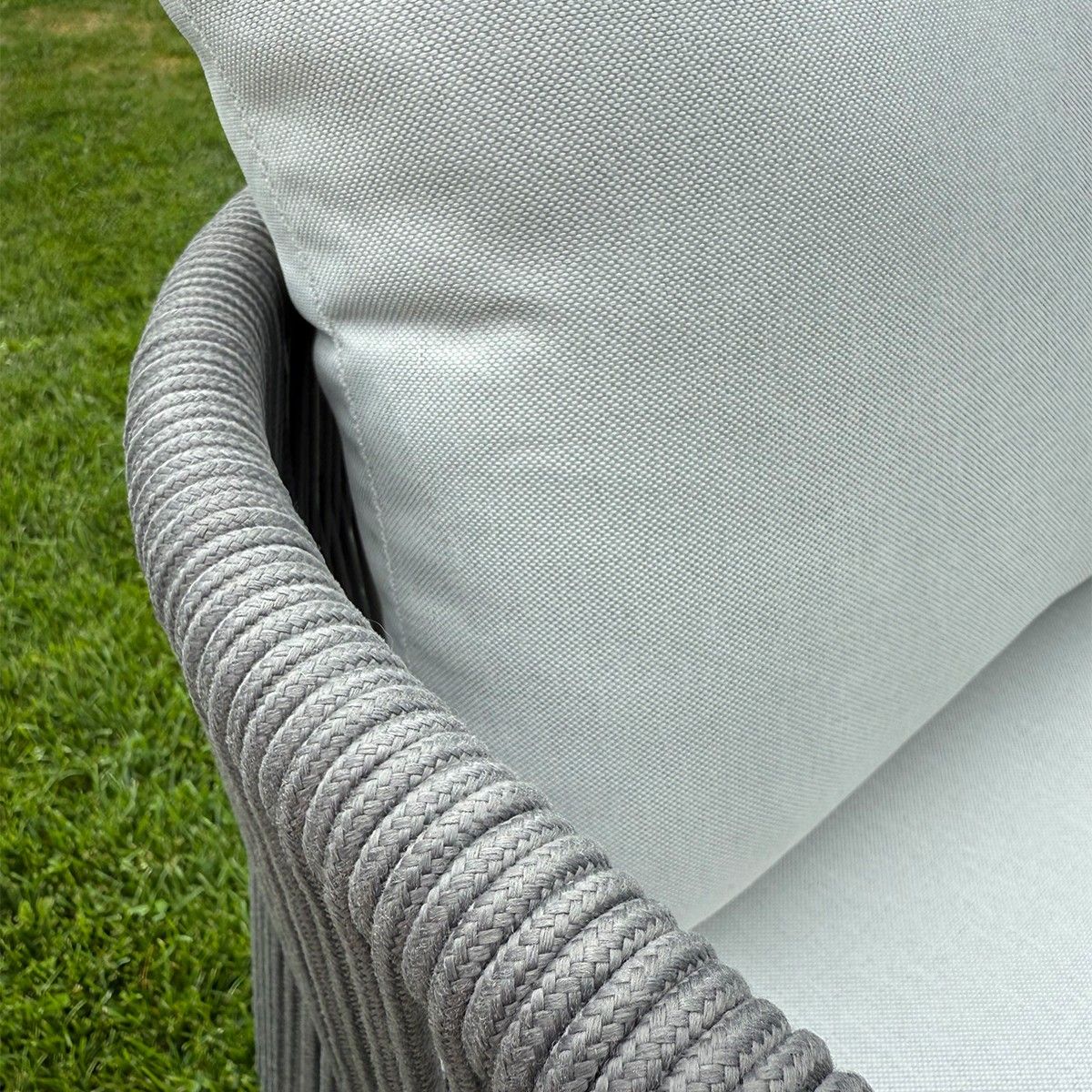 Möbelset für 6 Personen, Terrasse oder Garten, Aluminium, robuster Tisch 214x100 cm + 6 Stühle mit Seilgeflecht, Nova Luxe