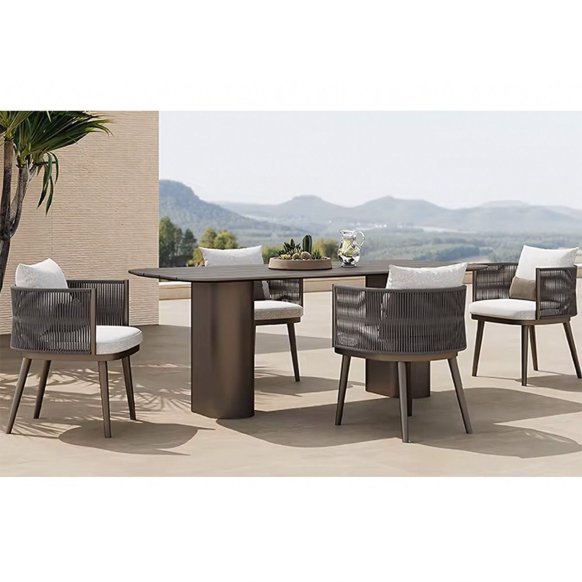 Möbelset für 6 Personen, Terrasse oder Garten, Aluminium, robuster Tisch 214x100 cm + 6 Stühle mit Seilgeflecht, Nova Luxe