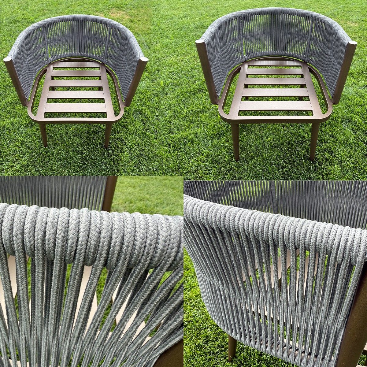 Möbelset für 6 Personen, Terrasse oder Garten, Aluminium, robuster Tisch 214x100 cm + 6 Stühle mit Seilgeflecht, Nova Luxe